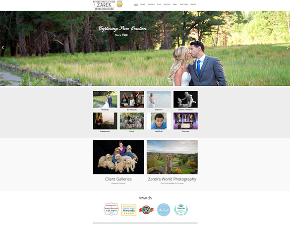 Photography and Video by Zarek Gets a Makeover, photo of photography website home page